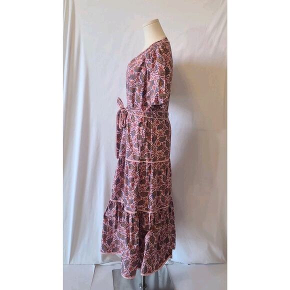 New Roller Rabbit Pink Floral Pasque Valonia Puff Sleeve Midi Dress XXS - Picture 7 of 9